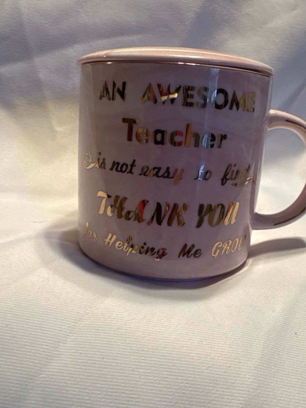 Pink Ceramic Teacher Appreciation Mug with Gold Lettering